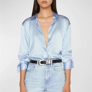FRAME Denim Standard Silk Shirt Chambray Blu
